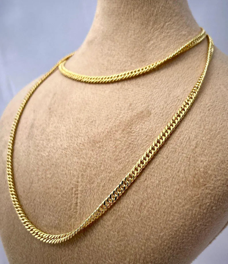 14K Solid Gold Curb Necklace,Real Gold,(3mm Width),Everyday Gold Chain,Unisex Gold Chain
