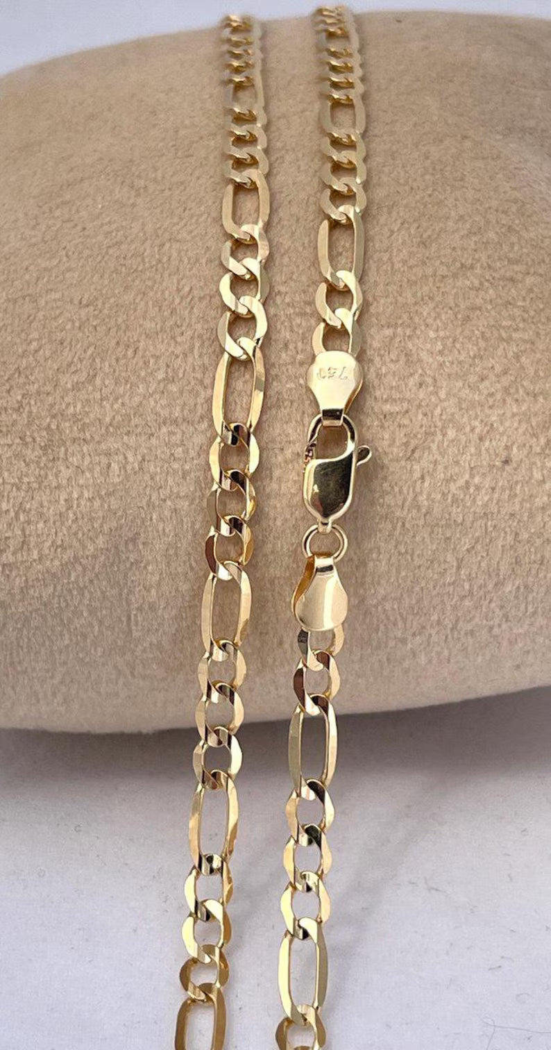 18K Solid Gold Figaro Necklace Chain, Real Solid Gold,( 3.5mm width),Heavy Necklace Chain, Gift For Her/Him!