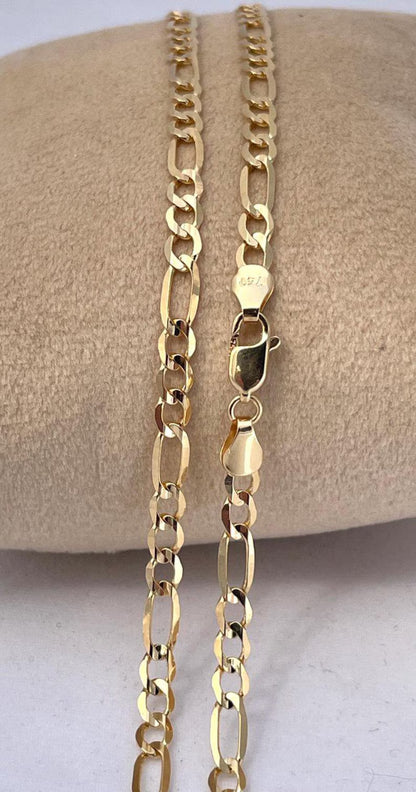 18K Solid Gold Figaro Necklace Chain, Real Solid Gold,( 3.5mm width),Heavy Necklace Chain, Gift For Her/Him!