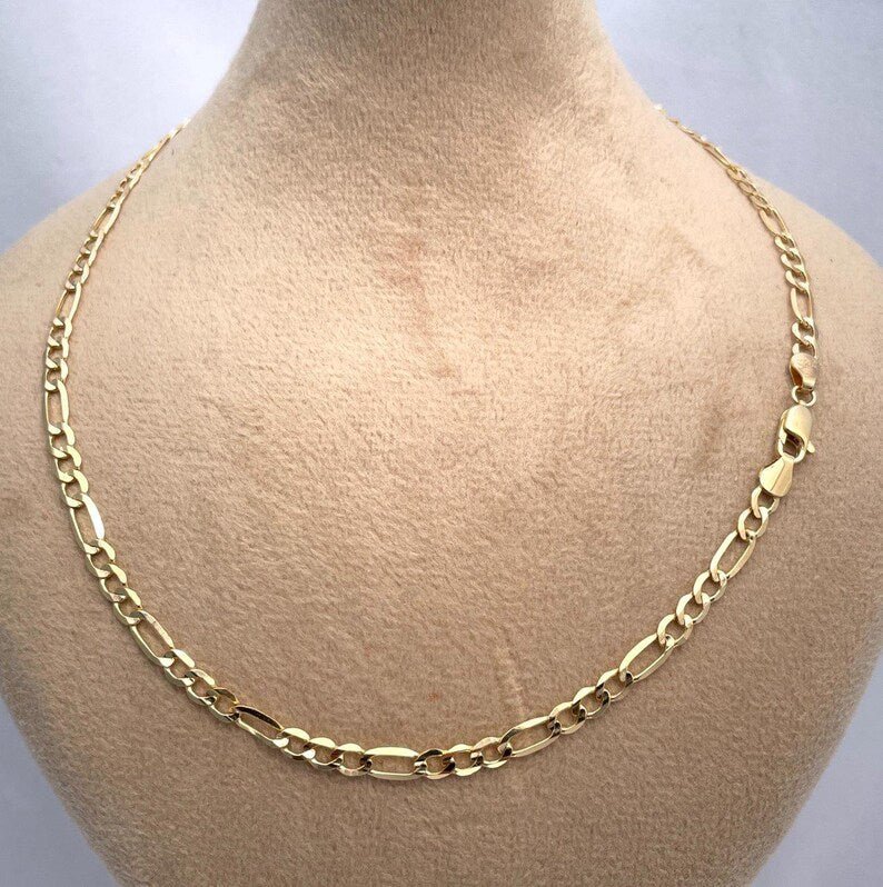 18K Solid Gold Figaro Necklace Chain, Real Solid Gold,( 3.5mm width),Heavy Necklace Chain, Gift For Her/Him!
