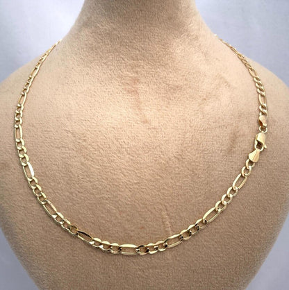 18K Solid Gold Figaro Necklace Chain, Real Solid Gold,( 3.5mm width),Heavy Necklace Chain, Gift For Her/Him!