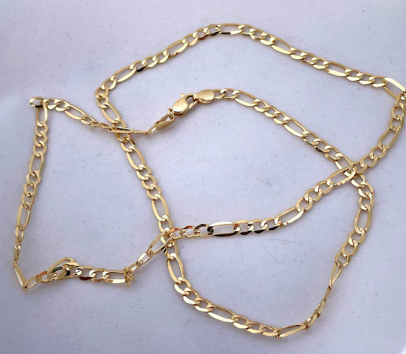18K Solid Gold Figaro Necklace Chain, Real Solid Gold,( 3.5mm width),Heavy Necklace Chain, Gift For Her/Him!