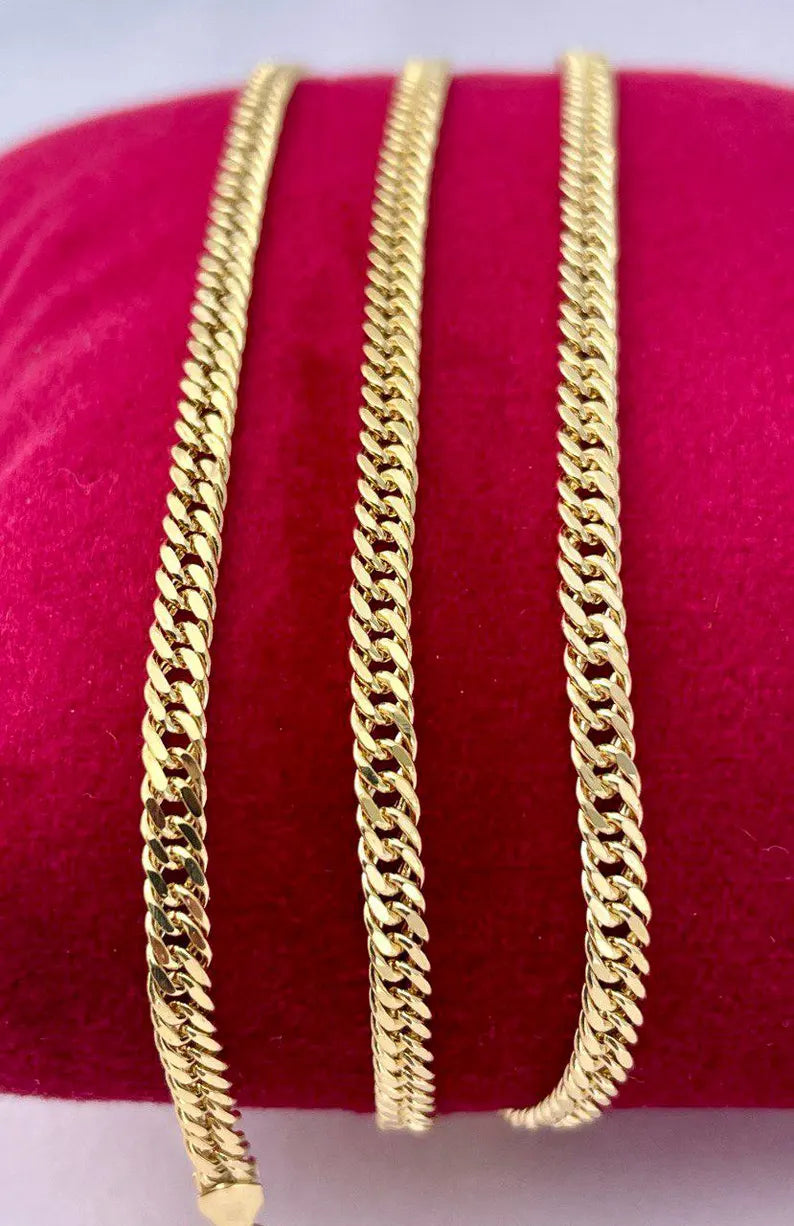 14K Solid Gold Curb Necklace,Real Gold,(3mm Width),Everyday Gold Chain,Unisex Gold Chain