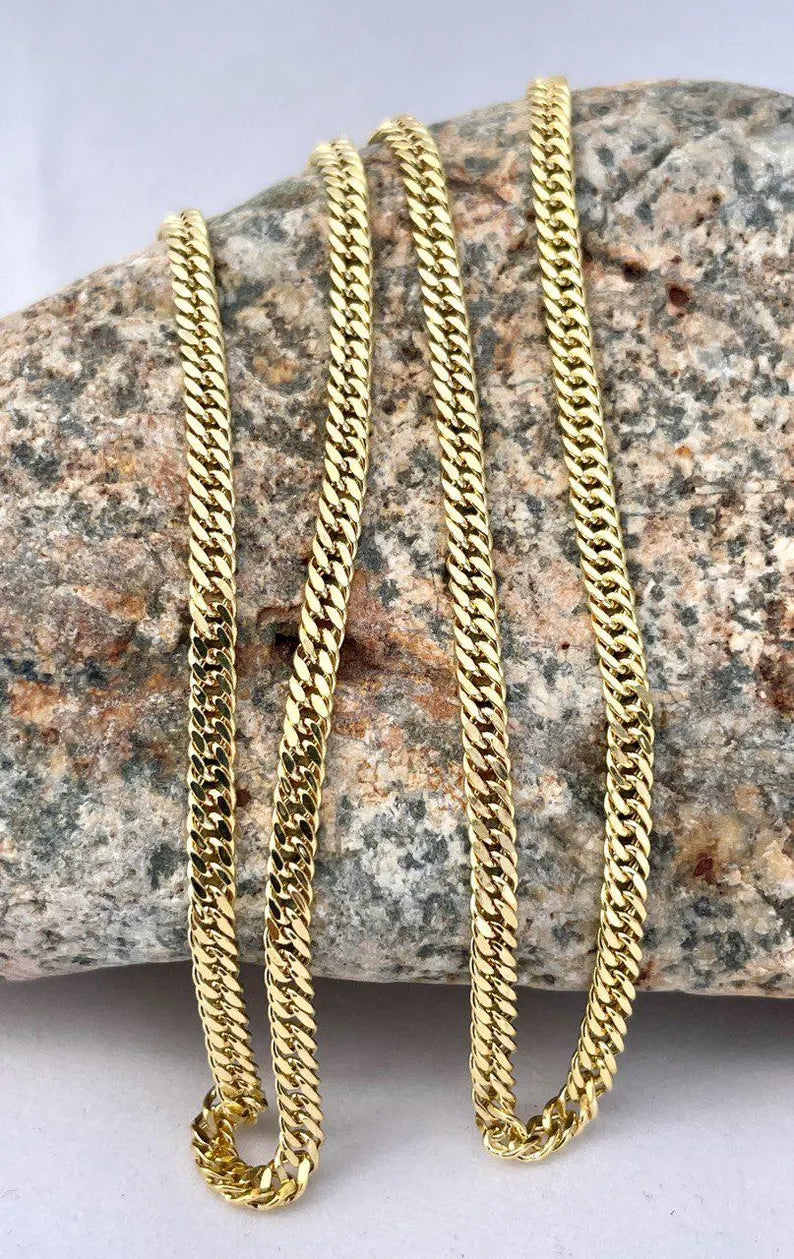 14K Solid Gold Curb Necklace,Real Gold,(3mm Width),Everyday Gold Chain,Unisex Gold Chain