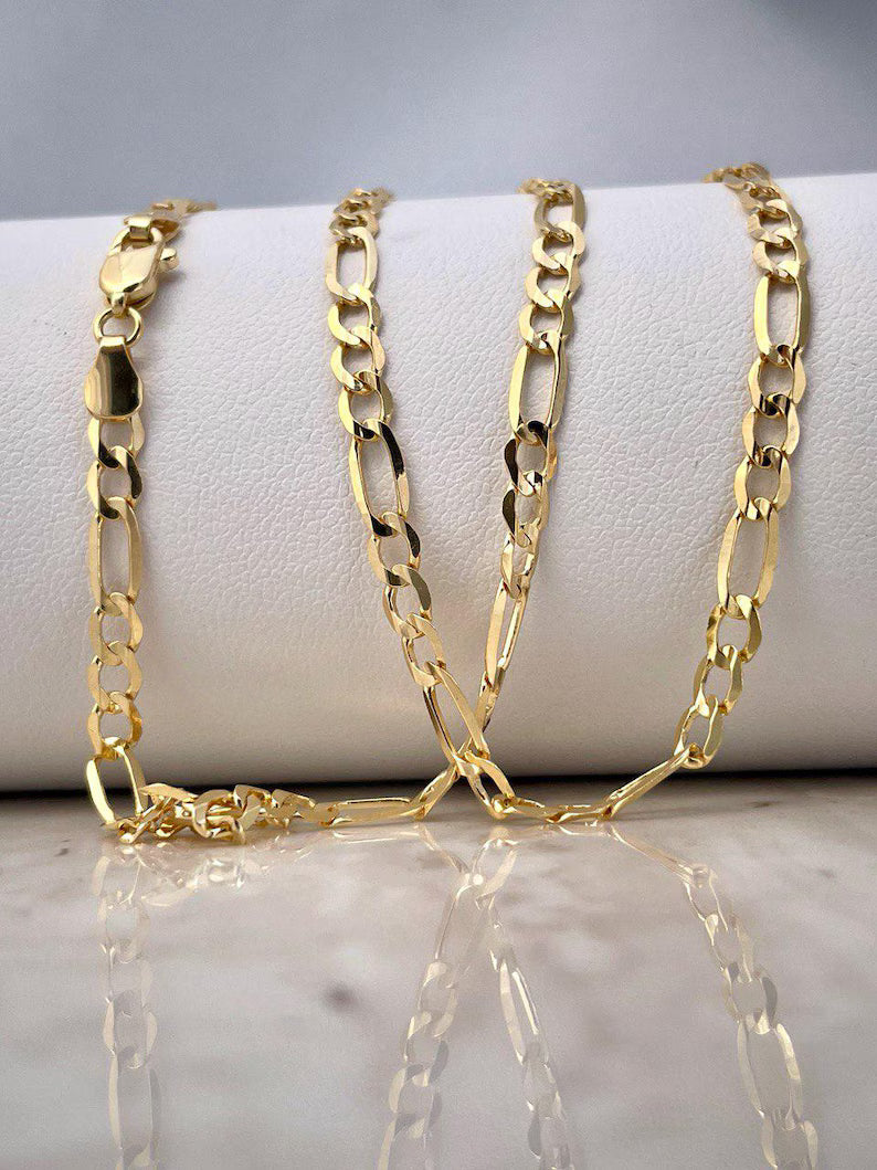 18K Solid Gold Figaro Necklace Chain, Real Solid Gold,( 3.5mm width),Heavy Necklace Chain, Gift For Her/Him!