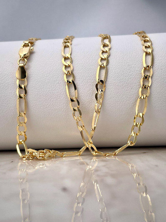 18K Solid Gold Figaro Necklace Chain, Real Solid Gold,( 3.5mm width),Heavy Necklace Chain, Gift For Her/Him!
