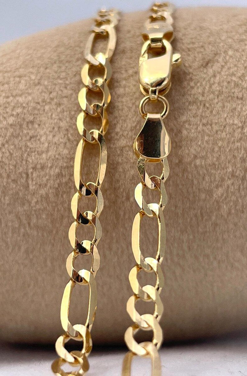 18K Solid Gold Figaro Necklace Chain, Real Solid Gold,( 3.5mm width),Heavy Necklace Chain, Gift For Her/Him!
