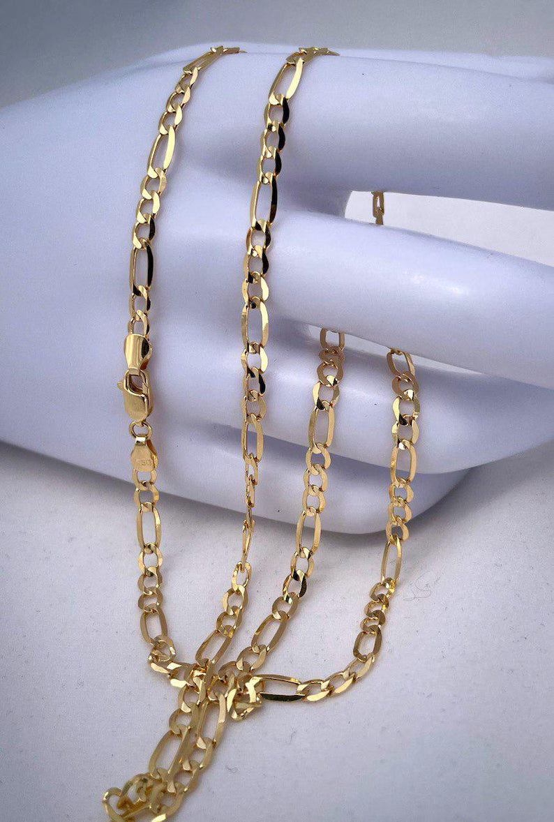 18K Solid Gold Figaro Necklace Chain, Real Solid Gold,( 3.5mm width),Heavy Necklace Chain, Gift For Her/Him!