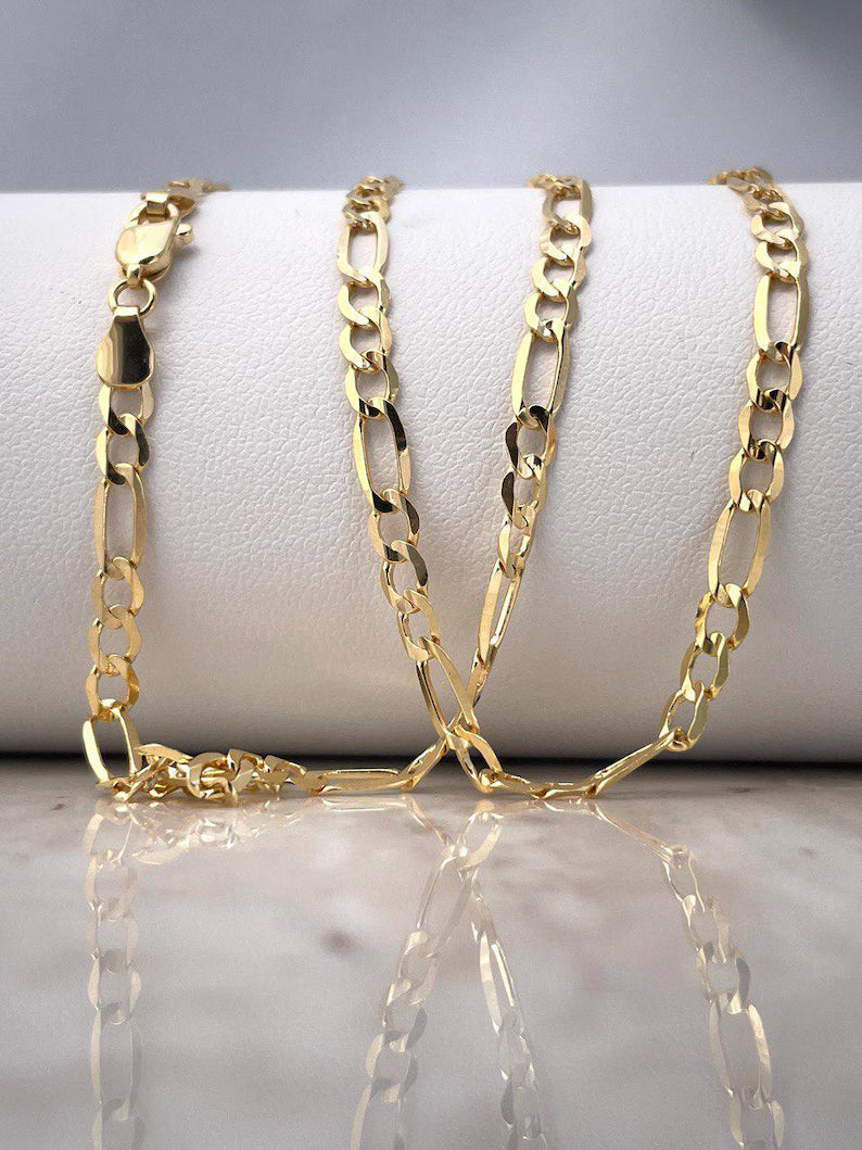 18K Solid Gold Figaro Necklace Chain, Real Solid Gold,( 3.5mm width),Heavy Necklace Chain, Gift For Her/Him!