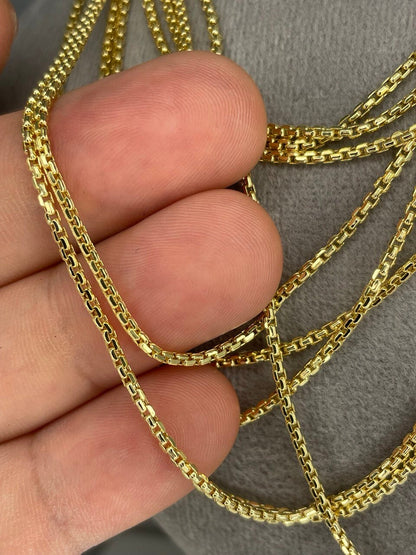 18k Gold Box Chain Necklace,1.5mm(Thick) Real Solid Gold,Timeless Elegance and Luxury Redefined,Gift for Women/Men