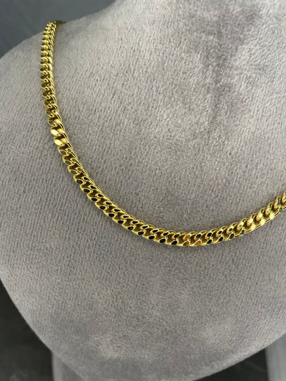 18k GOLD SOLID CURB (4MM) 22"24"26",Real Solid Gold, Christmas Gift, Anniversary Gift, Birthday Gift, For Him, For Her, Real 18k Gold.