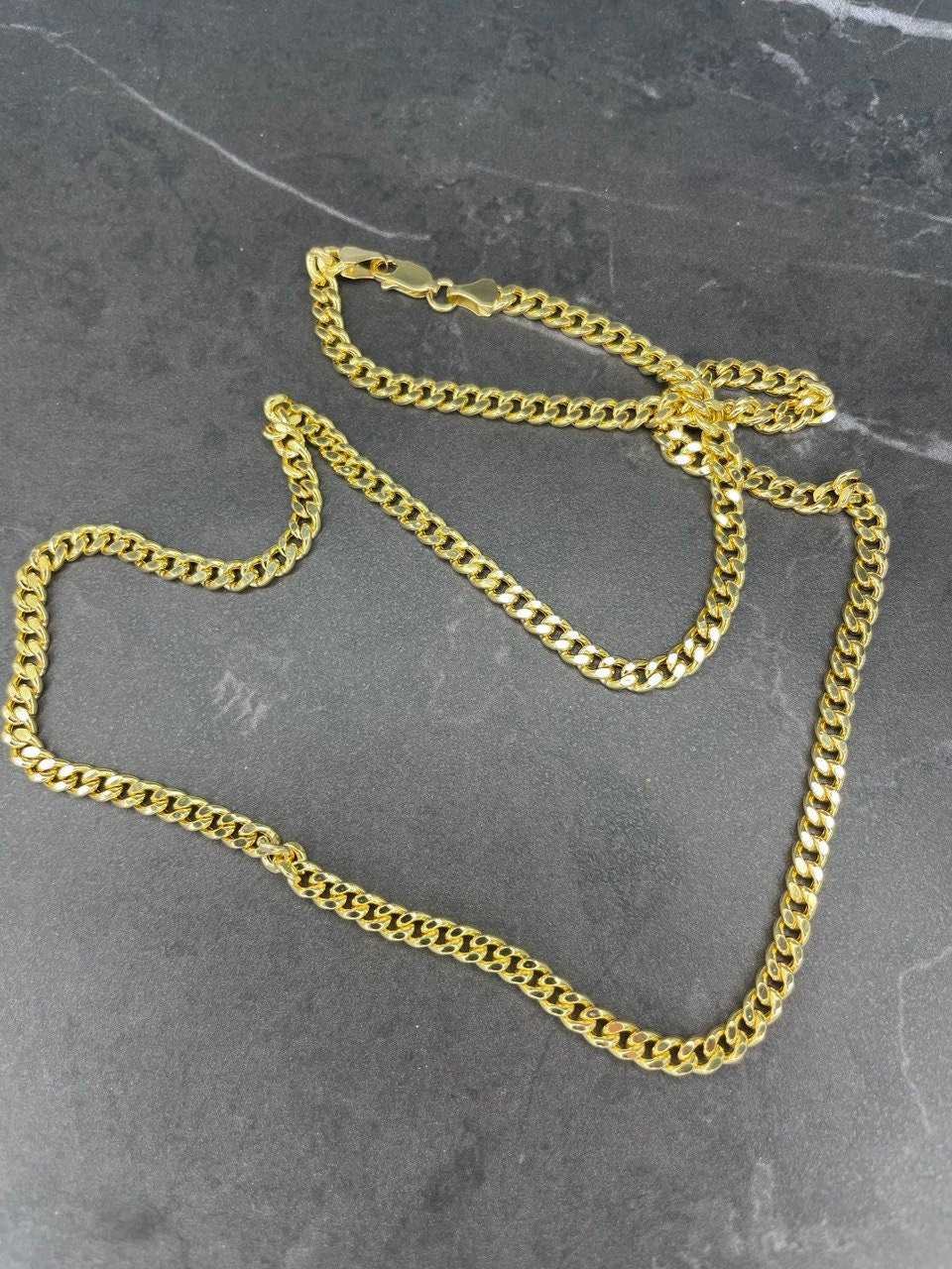 18k GOLD SOLID CURB (4MM) 22"24"26",Real Solid Gold, Christmas Gift, Anniversary Gift, Birthday Gift, For Him, For Her, Real 18k Gold.