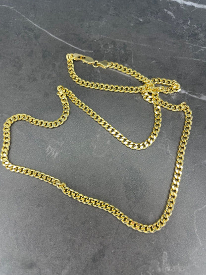 18k GOLD SOLID CURB (4MM) 22"24"26",Real Solid Gold, Christmas Gift, Anniversary Gift, Birthday Gift, For Him, For Her, Real 18k Gold.