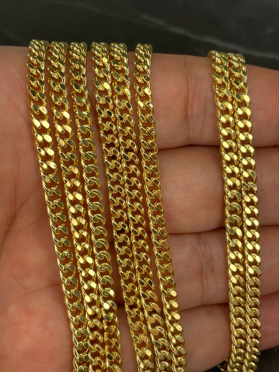 18k GOLD SOLID CURB (4MM) 22"24"26",Real Solid Gold, Christmas Gift, Anniversary Gift, Birthday Gift, For Him, For Her, Real 18k Gold.