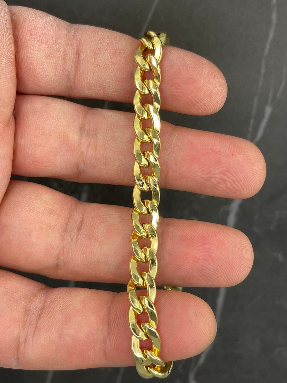 18K GOLD Bracelet Curb (7.4MM) 8" ,Christmas Gift, Anniversary Gift, Birthday Gift, For Her, For Him, Real Gold Bracelet Curb, ladies gift.