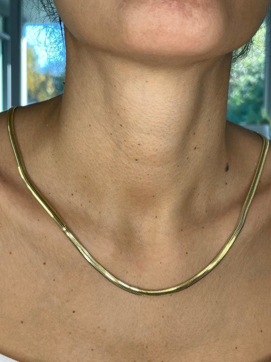 18k Gold Herringbone Necklace Chain 22" (4MM) ,Christmas Gift, Birthday Gift, Real gold, For him ,For her, Anniversary Gift, unisex necklace