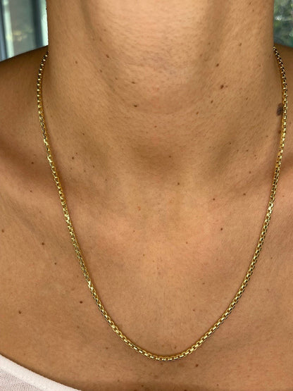18k Gold  Solid Box Chain Necklace ,18" 20",22",(2.1mm),Real Gold, Shiny Round Box chain, For Him, For Her, Birthday Gift, Christmas Gift.
