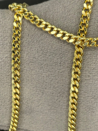 18k GOLD SOLID CURB (4MM) 22"24"26",Real Solid Gold, Christmas Gift, Anniversary Gift, Birthday Gift, For Him, For Her, Real 18k Gold.