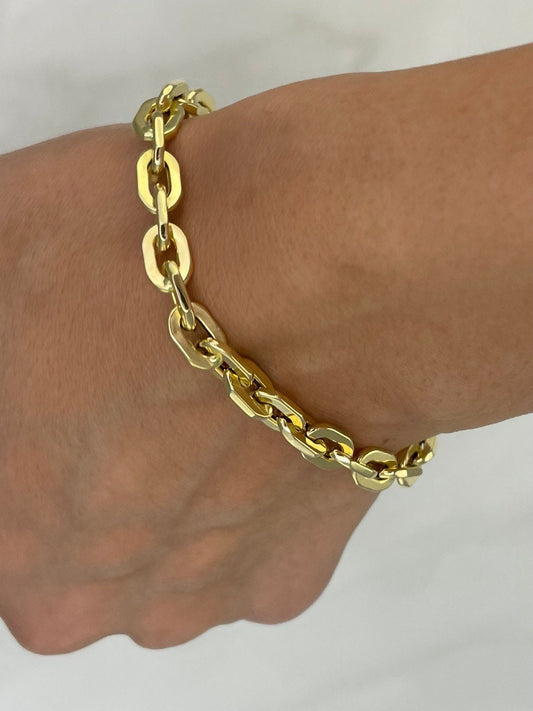 18k Gold  Bracelet  Cable Parallel (6MM) 8",Real Gold Cable Bracelet, Christmas Gift, Birthday Gift, Anniversary Gift, For her, For Him.