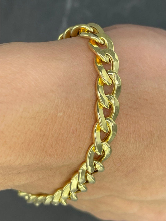 18K GOLD Bracelet Curb (7.4MM) 8" ,Christmas Gift, Anniversary Gift, Birthday Gift, For Her, For Him, Real Gold Bracelet Curb, ladies gift.