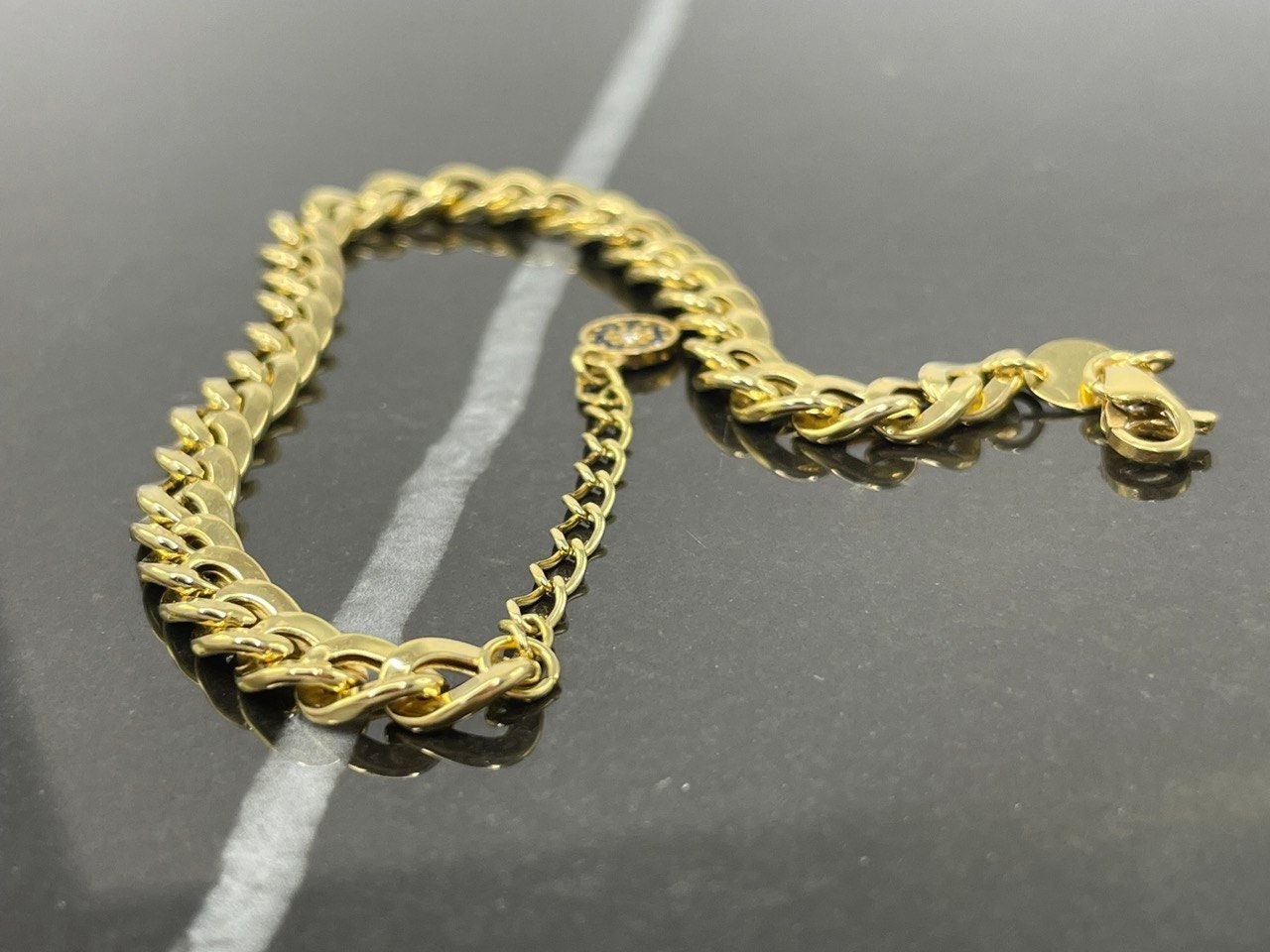 18K GOLD CURB BRACELET, Real Gold  (5.5mm) 7"_7.5"_8"_8.5"Christmas Gift, Birthday Gift, For Him , For Her, Anniversary Gift.