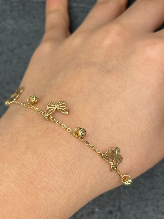 18K GOLD CHARM BRACELET(7.5"), Rael Gold, Christmas Gift, Birthday Gift, Anniversary Gift, For Her, Girlfriend Gift.