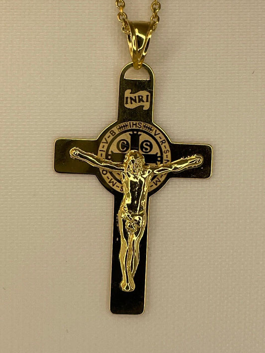 18k GOLD CROSS NECKLACE  For Men Crucifix Necklace Jesus Cross Necklace ,Birthday Gift ,Anniversary Gift ,For Her, For Him, Christmas Gift.