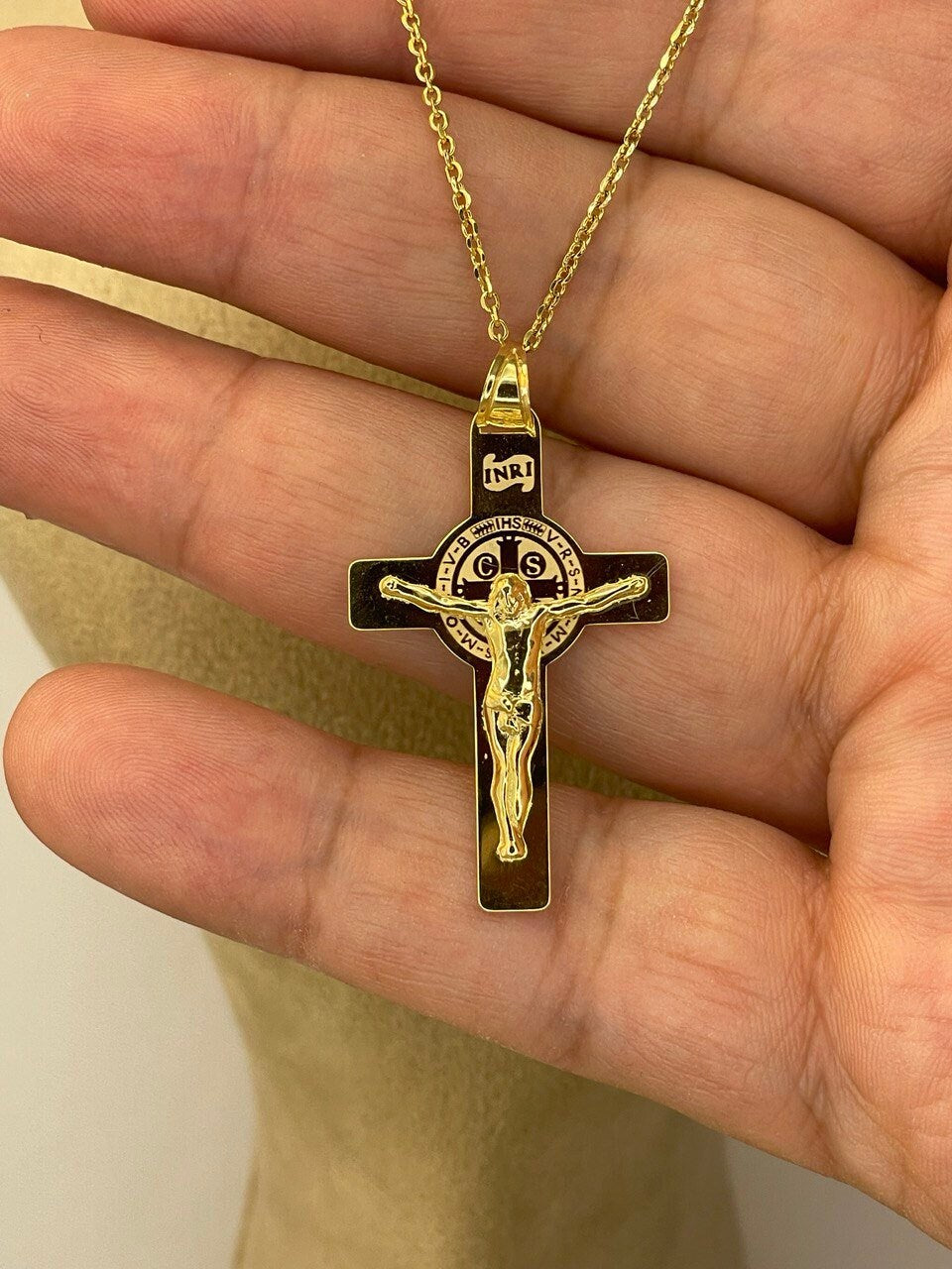 18k GOLD CROSS NECKLACE  For Men Crucifix Necklace Jesus Cross Necklace ,Birthday Gift ,Anniversary Gift ,For Her, For Him, Christmas Gift.