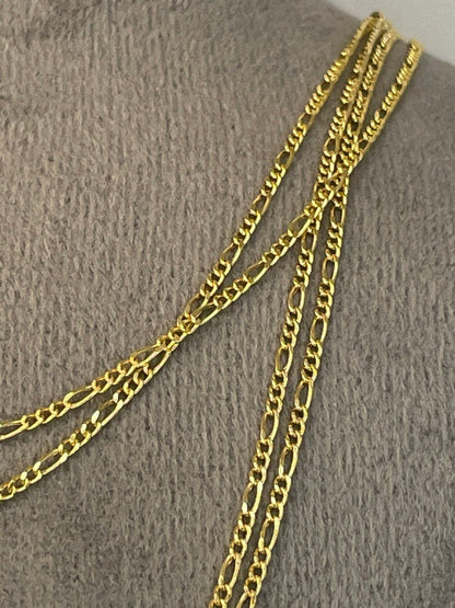 18K GOLD FIGARO NECKLACE Solid (1.5mm),Real Gold, Chain Necklace, Birthday Gift, Anniversary Gift, Christmas Gift,For Her,For Him.