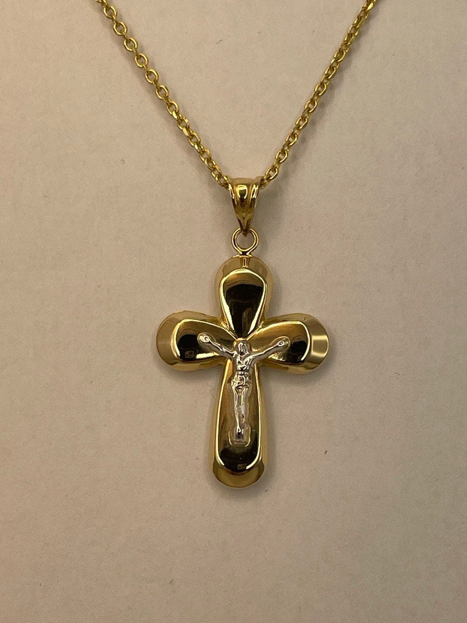 18k Gold Crucifix Necklace Real Gold,Bold Cross Pendant,Chic Christian Jewelry,Religious Gift, Gift for Seniors,Gift for Mom, Gift for Her.