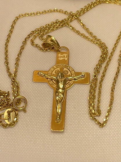 18K GOLD CROSS NECKLACE,Real Gold,Jesus Cross,Crucifix Necklace,For Her,For Him,Birthday Gift,CHristmas Gift,Gift For Dad,Gift For Mom.