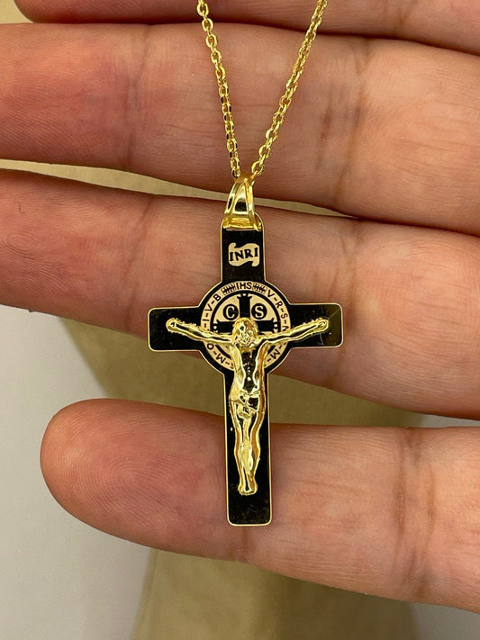 18k GOLD CROSS NECKLACE  For Men Crucifix Necklace Jesus Cross Necklace ,Birthday Gift ,Anniversary Gift ,For Her, For Him, Christmas Gift.