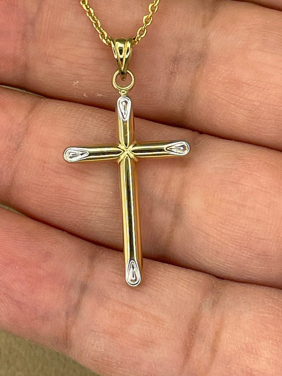 18K GOLD CROSS NECKLACE, Real Gold, Jesus Cross, Birthday Gift, For Him ,For Her, Anniversary Gift, Christmas Gift.