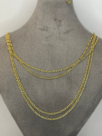 18K GOLD FIGARO NECKLACE Solid (1.5mm),Real Gold, Chain Necklace, Birthday Gift, Anniversary Gift, Christmas Gift,For Her,For Him.