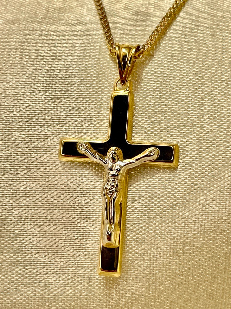 18K GOLD CROSS NECKLACE ,Jesus Cross,Real Gold,Franco Necklace Cross,crucifix Necklace,For Him,For Her,Birthday Gift,Christmas Gift.