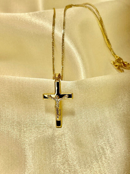 18K GOLD CROSS NECKLACE ,Jesus Cross,Real Gold,Franco Necklace Cross,crucifix Necklace,For Him,For Her,Birthday Gift,Christmas Gift.