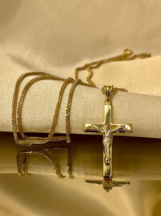 18K GOLD CROSS NECKLACE ,Jesus Cross,Real Gold,Franco Necklace Cross,crucifix Necklace,For Him,For Her,Birthday Gift,Christmas Gift.