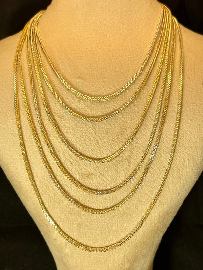 18K GOLD FRANCO (1.2mm)NECKLACE Chain,Real Gold,For Him,For Her,Birthday Gift,Franco Chain,Yellow and White,16"18"20",Christmas Gift