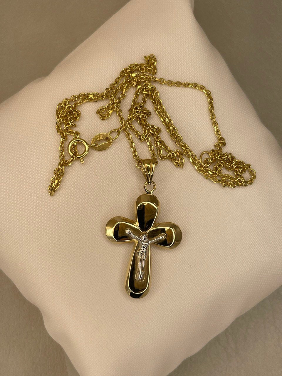 18k Gold Crucifix Necklace Real Gold,Bold Cross Pendant,Chic Christian Jewelry,Religious Gift, Gift for Seniors,Gift for Mom, Gift for Her.