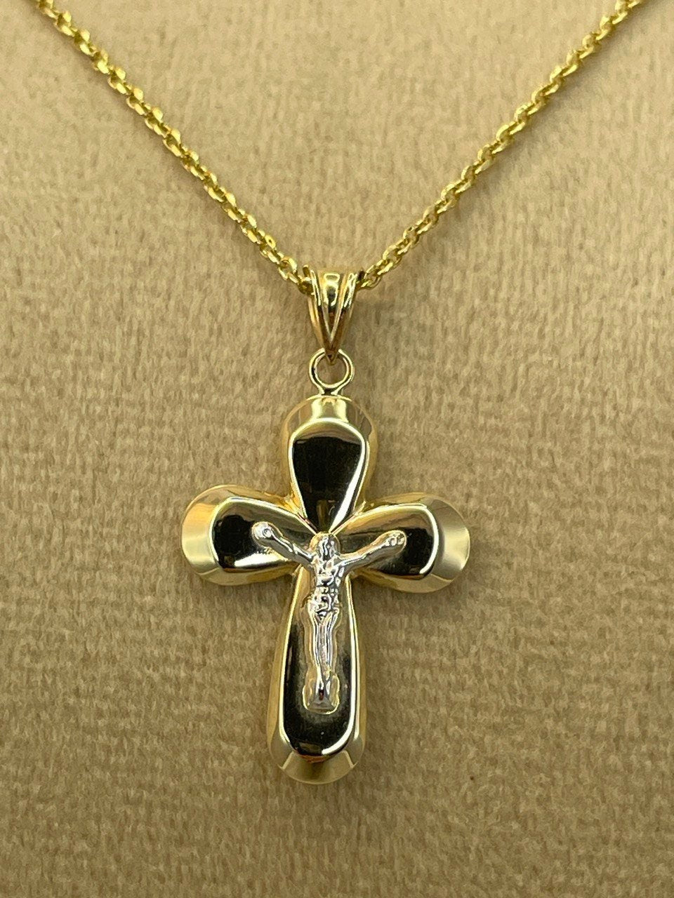 18k Gold Crucifix Necklace Real Gold,Bold Cross Pendant,Chic Christian Jewelry,Religious Gift, Gift for Seniors,Gift for Mom, Gift for Her.