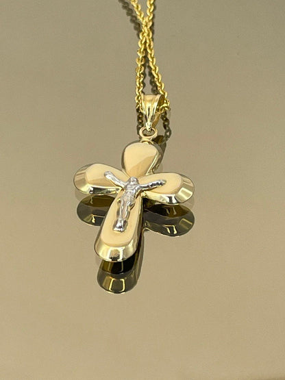 18k Gold Crucifix Necklace Real Gold,Bold Cross Pendant,Chic Christian Jewelry,Religious Gift, Gift for Seniors,Gift for Mom, Gift for Her.