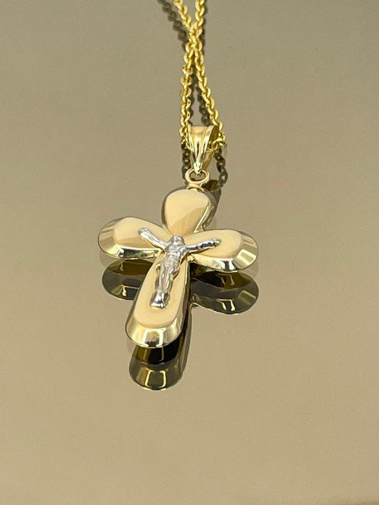 18k Gold Crucifix Necklace Real Gold,Bold Cross Pendant,Chic Christian Jewelry,Religious Gift, Gift for Seniors,Gift for Mom, Gift for Her.
