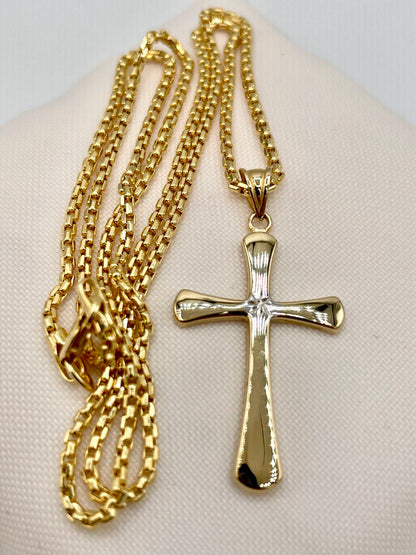 18K GOLD CROSS NECKLACE,Real Gold,Round Box Necklace Chain,fOR Him,For Her,Birthday Gift,Cristmas Gift,Gift For Dad,Gift For Mom.
