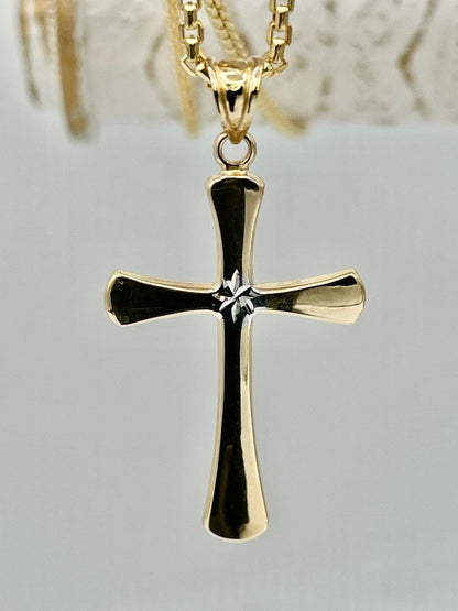 18K GOLD CROSS NECKLACE,Real Gold,Round Box Necklace Chain,fOR Him,For Her,Birthday Gift,Cristmas Gift,Gift For Dad,Gift For Mom.