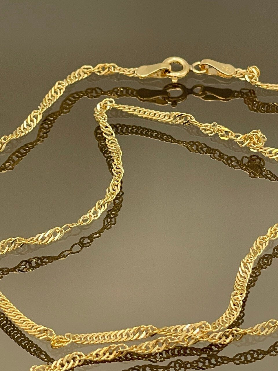 18K GOLD SINGAPORE(2mm) NECKLACE Chain,Real Gold,Birthday Gift,For Her,For Him,Anniversary Gift,Valentine Gift,Christmas Gift,Gift For Dad.