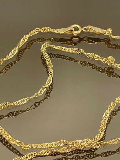 18K GOLD SINGAPORE(2mm) NECKLACE Chain,Real Gold,Birthday Gift,For Her,For Him,Anniversary Gift,Valentine Gift,Christmas Gift,Gift For Dad.