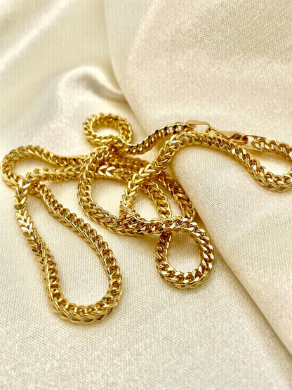 18K GOLD FRANCO(3mm)NECKLACE,Solid Gold,Real Gold,Necklace Chain,For Him,For Her,Birthday Gift,Anniversary Gift,Christmas Gift,Gift For Dad.