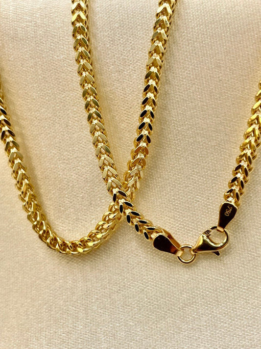 18K GOLD FRANCO(3mm)NECKLACE,Solid Gold,Real Gold,Necklace Chain,For Him,For Her,Birthday Gift,Anniversary Gift,Christmas Gift,Gift For Dad.