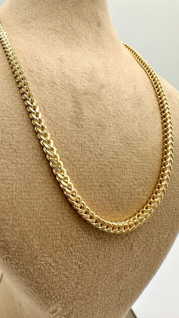 18K GOLD FRANCO(3mm)NECKLACE,Solid Gold,Real Gold,Necklace Chain,For Him,For Her,Birthday Gift,Anniversary Gift,Christmas Gift,Gift For Dad.