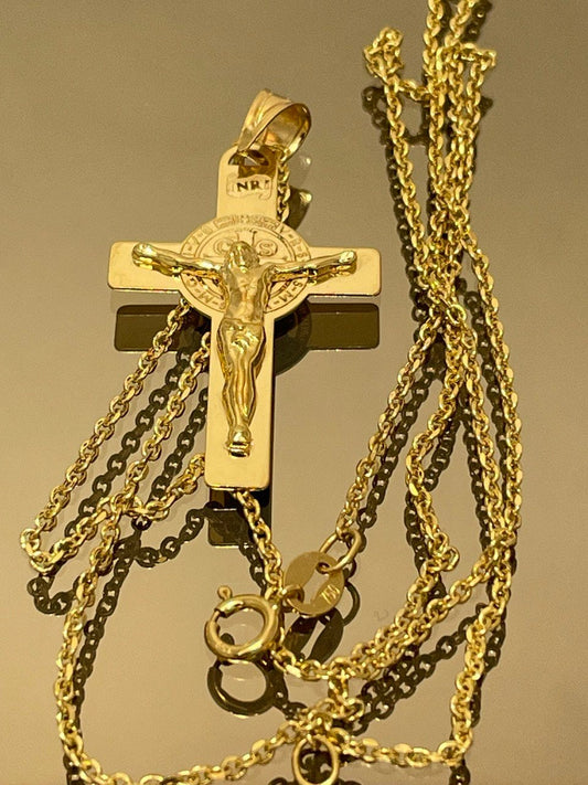 18K GOLD CROSS NECKLACE,Real Gold,Jesus Cross,Crucifix Necklace,For Her,For Him,Birthday Gift,CHristmas Gift,Gift For Dad,Gift For Mom.